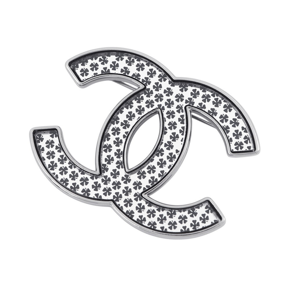 CHANEL Authentic Black Logo Brooch